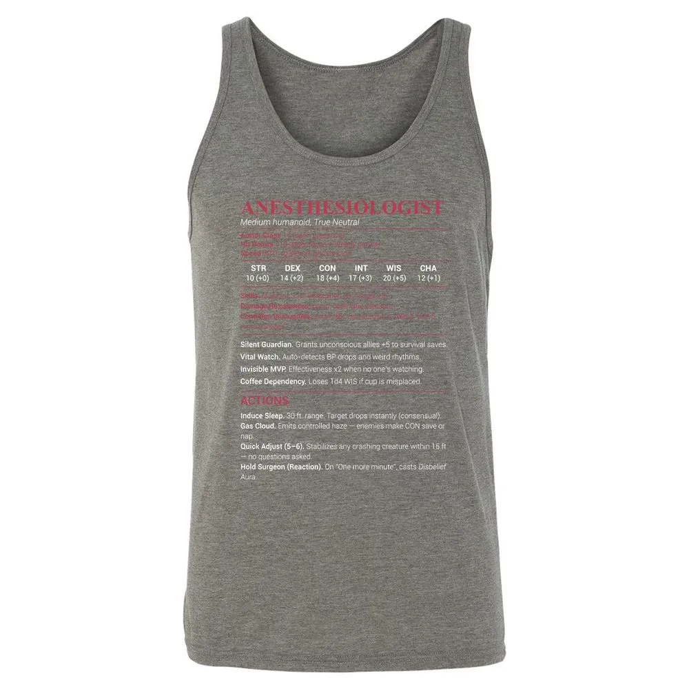 Anesthesiologist Stats Unisex Jersey Tank - Grey Triblend - 8