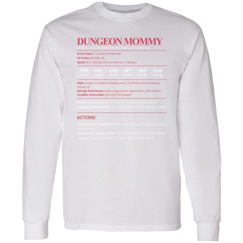 Dungeon Mommy Stats Long Sleeve T-Shirt - White - 5