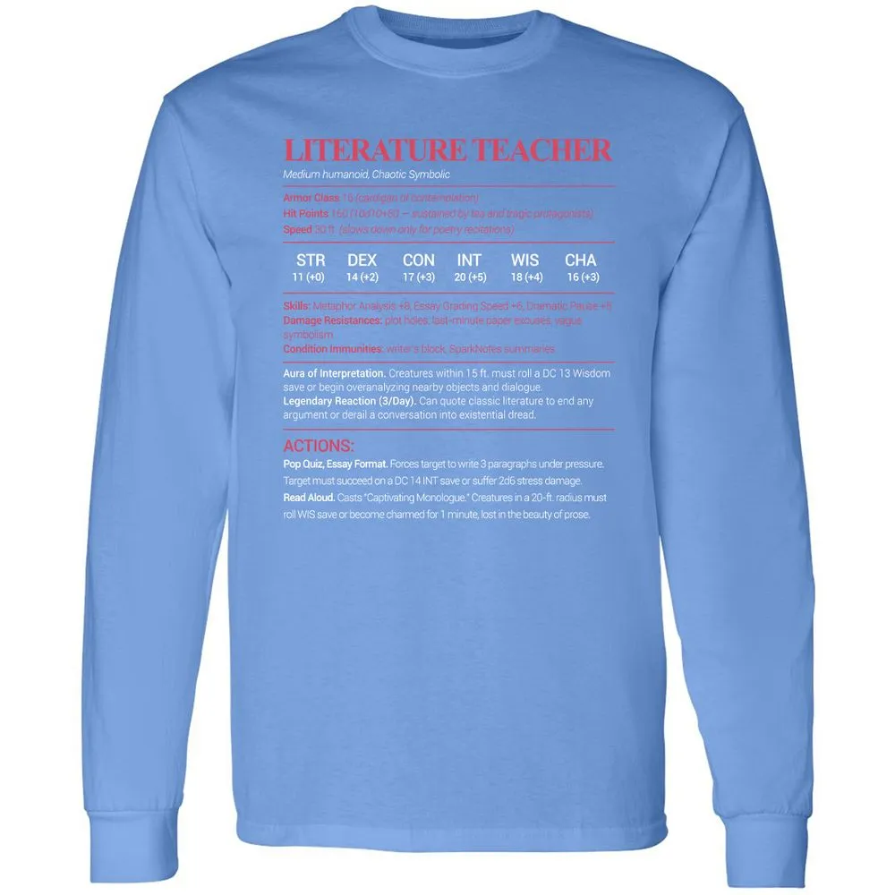Literature Teacher Long Sleeve T-Shirt - Carolina Blue - 12