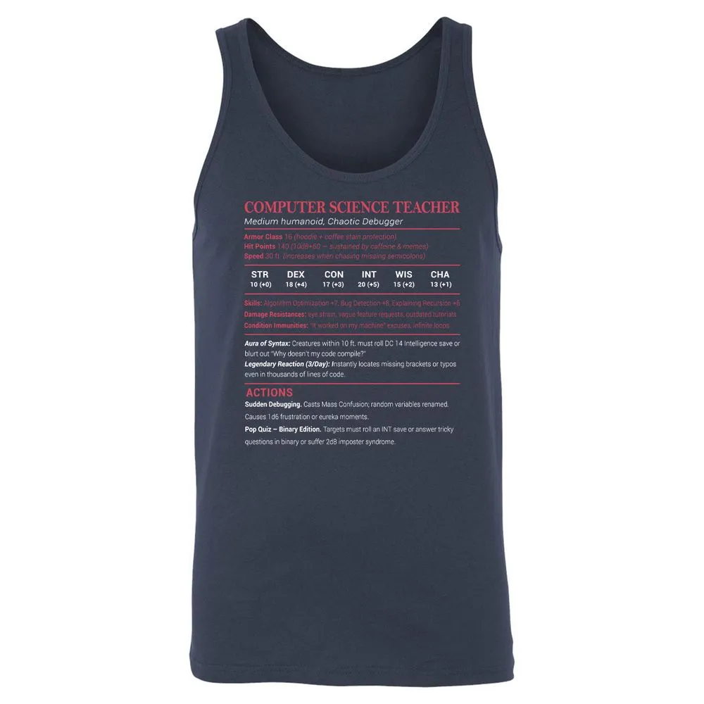 Computer Science Teacher Unisex Jersey Tank - Navy - 2