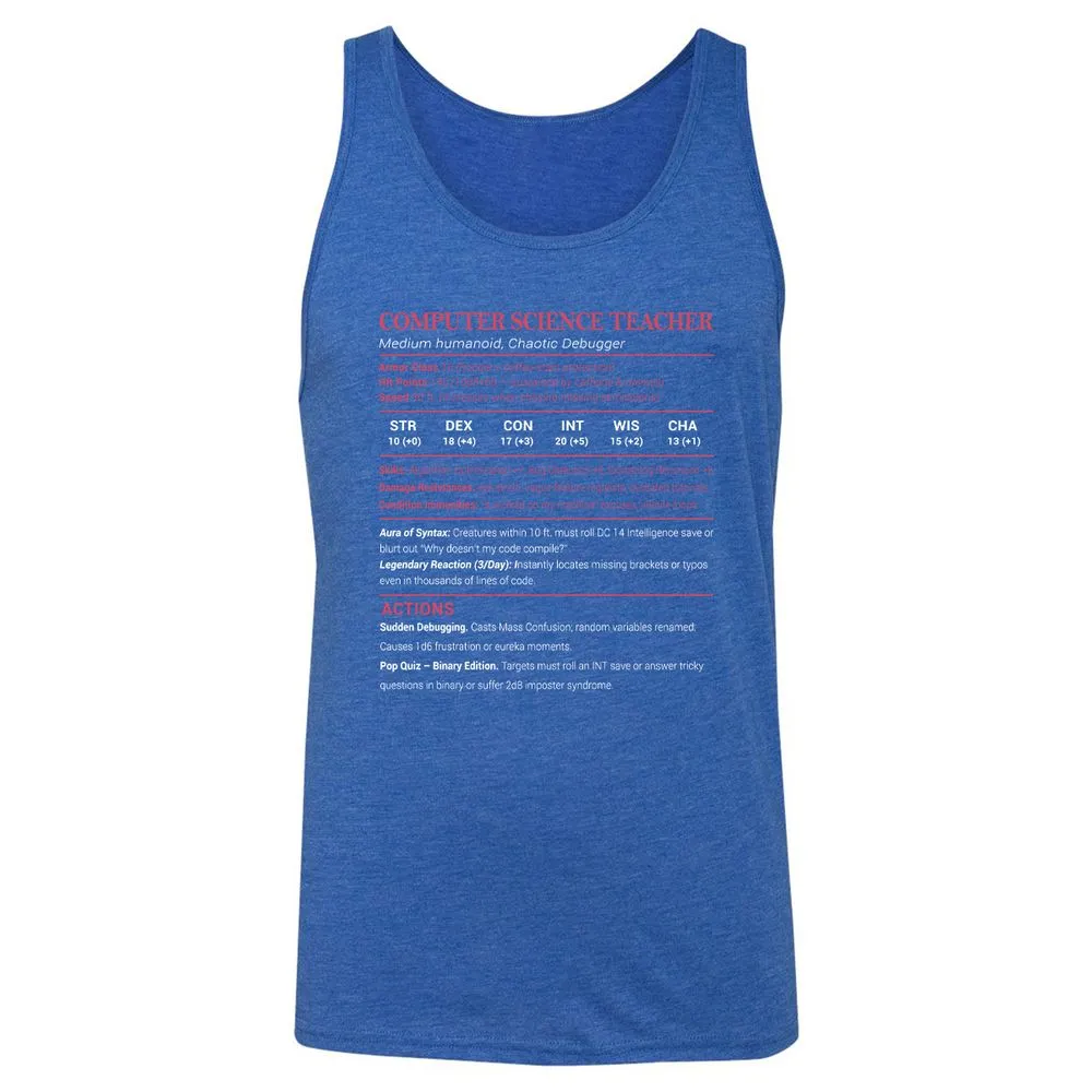 Computer Science Teacher Unisex Jersey Tank - True Royal Triblend - 12