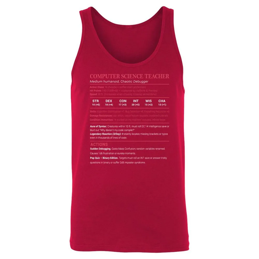 Computer Science Teacher Unisex Jersey Tank - Red - 11