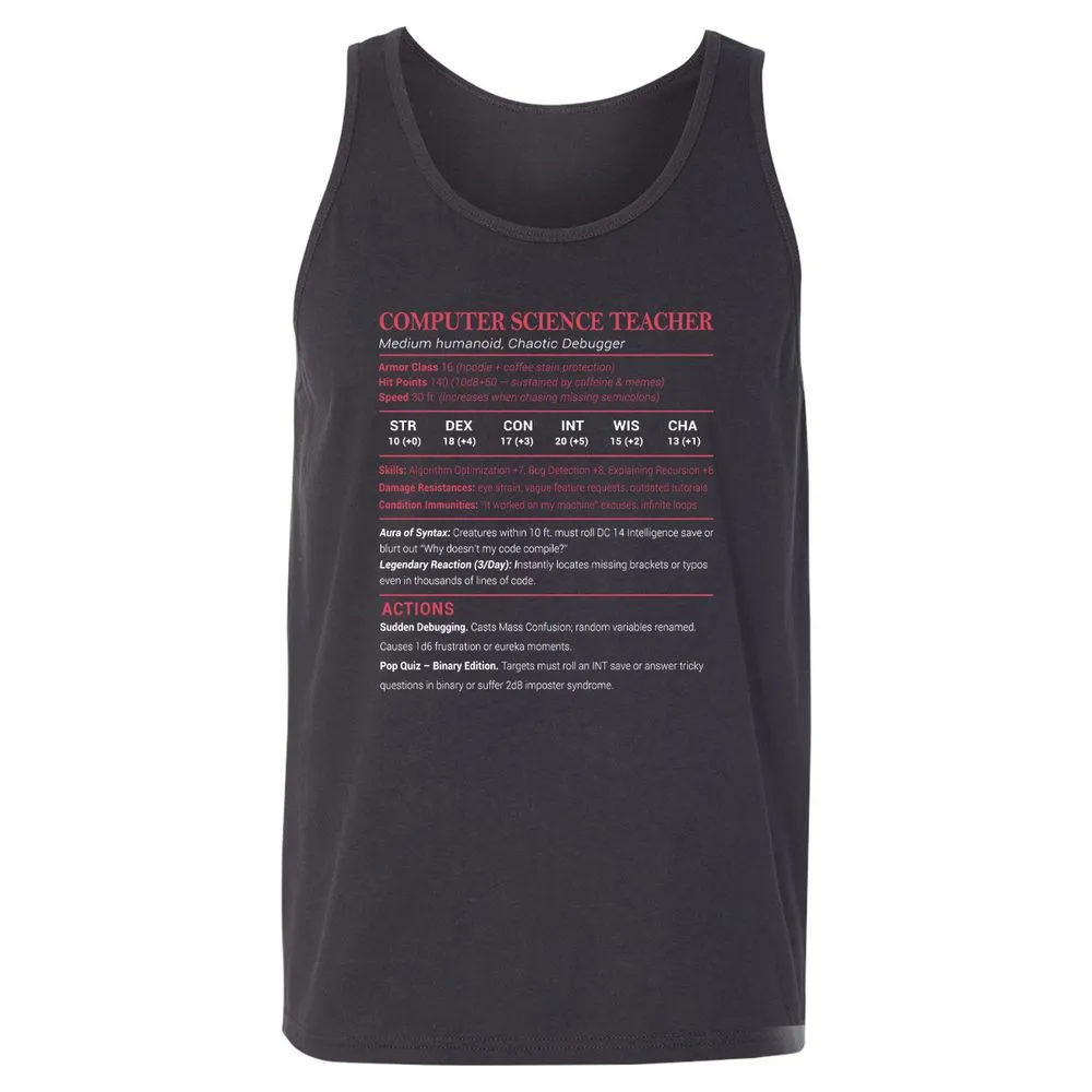 Computer Science Teacher Unisex Jersey Tank - Dark Grey - 7