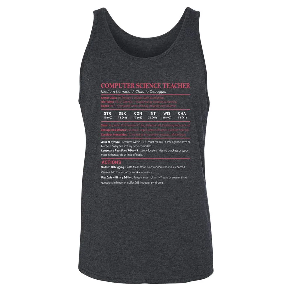 Computer Science Teacher Unisex Jersey Tank - Dark Grey Heather - 6