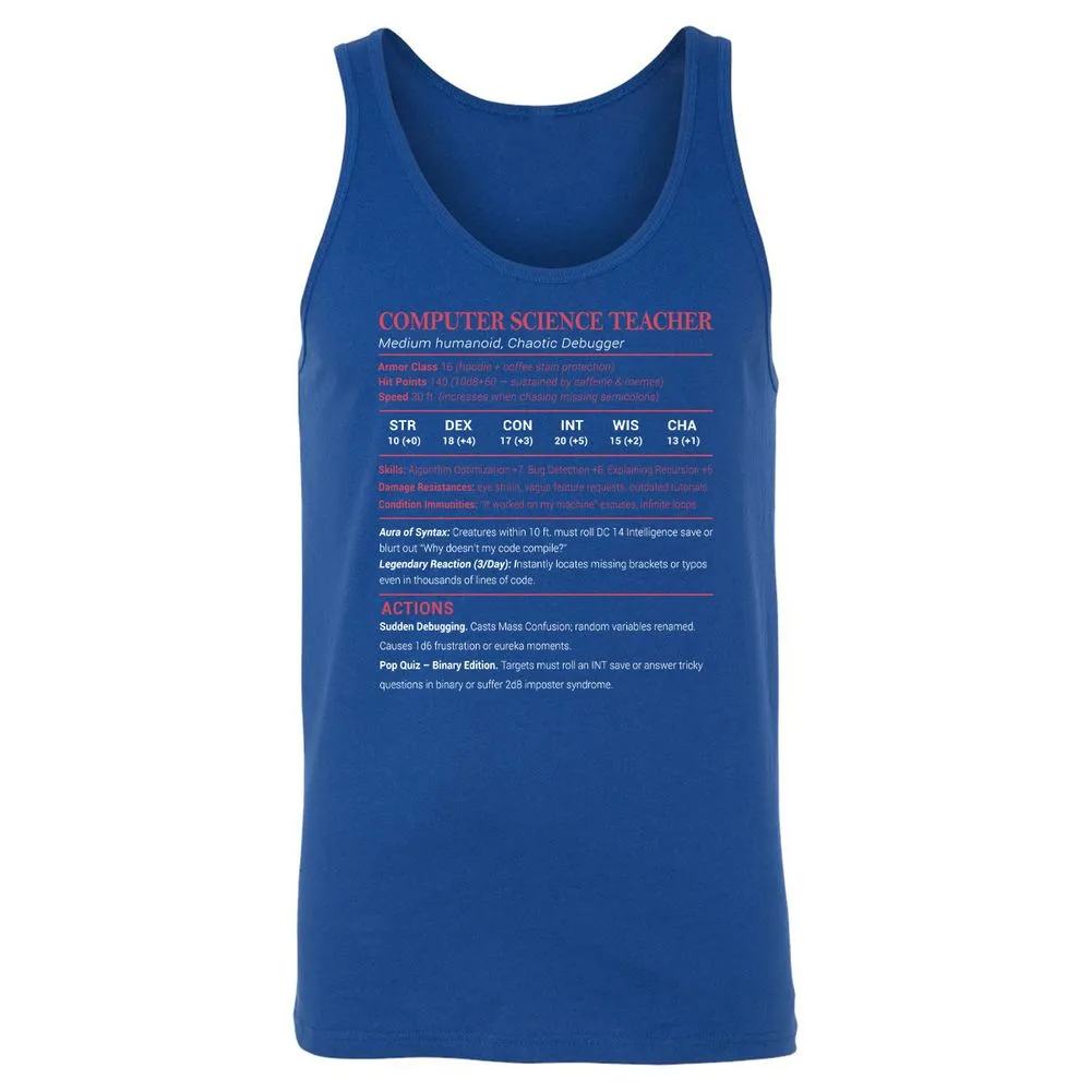 Computer Science Teacher Unisex Jersey Tank - True Royal - 13