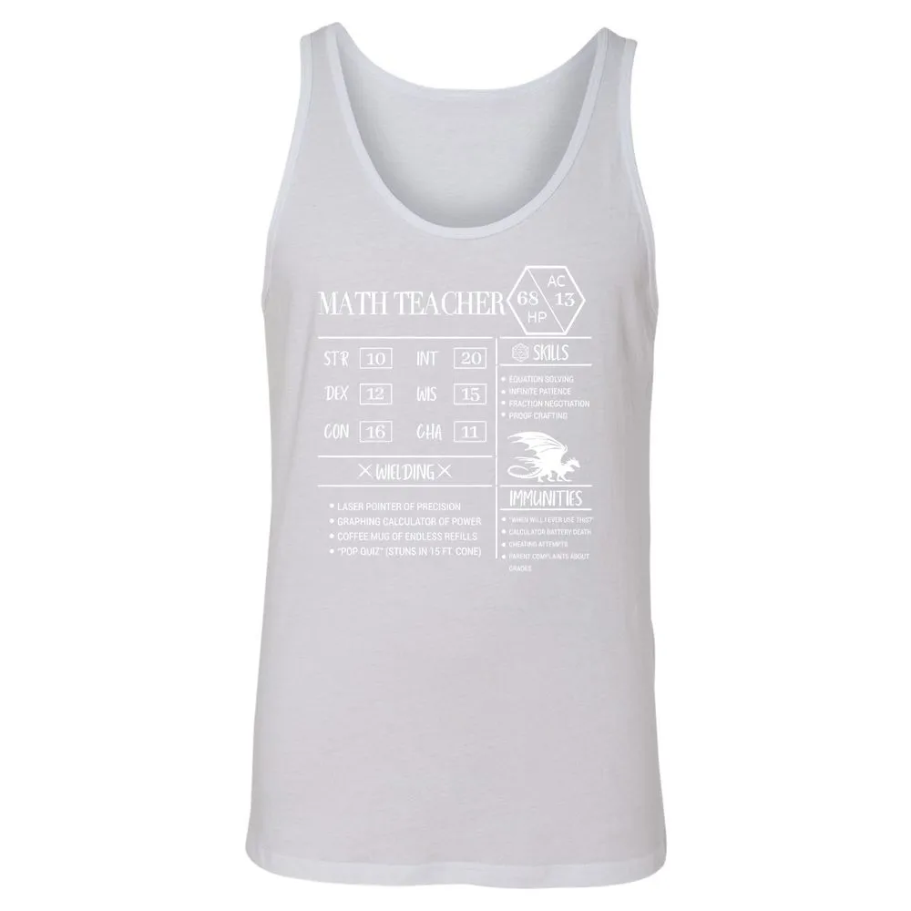 Math Teacher New Unisex Jersey Tank - White - 14