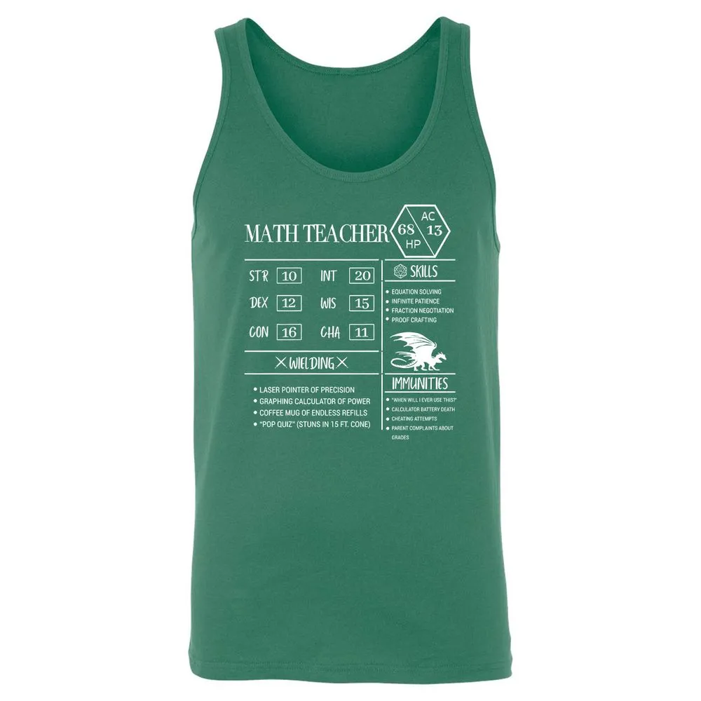 Math Teacher New Unisex Jersey Tank - Kelly - 9