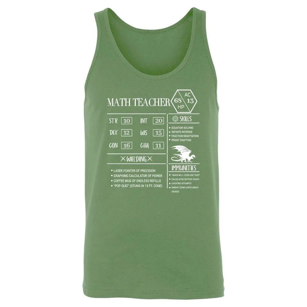 Math Teacher New Unisex Jersey Tank - Leaf - 10