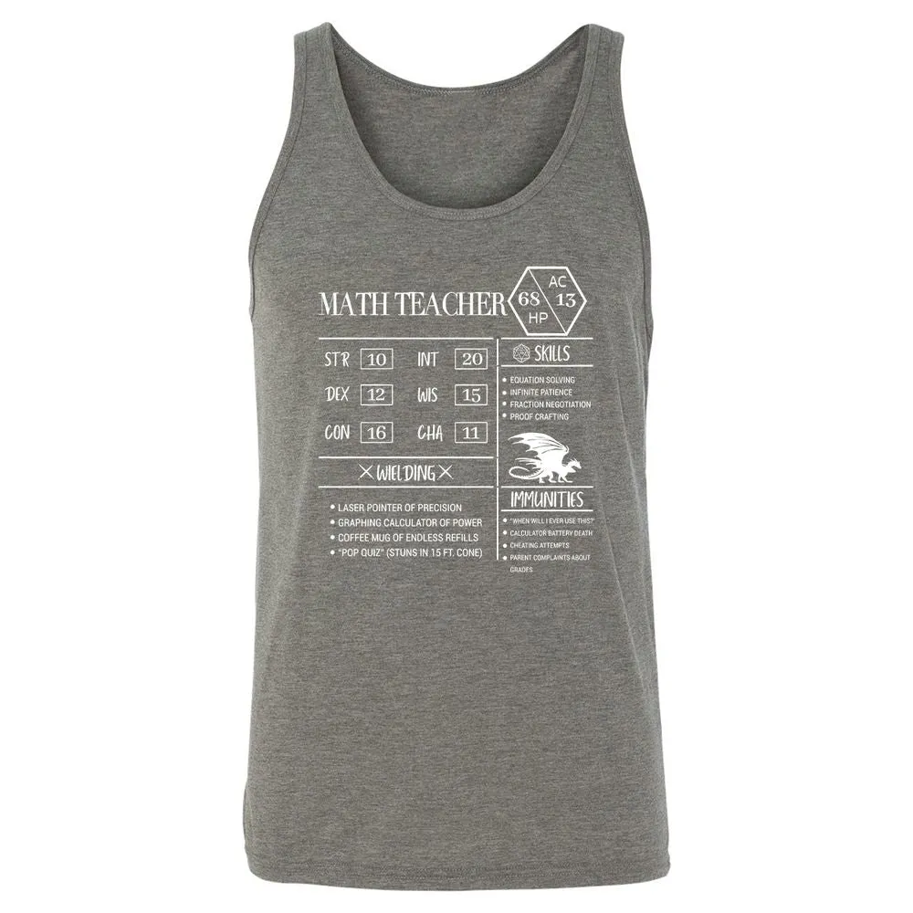 Math Teacher New Unisex Jersey Tank - Grey Triblend - 8