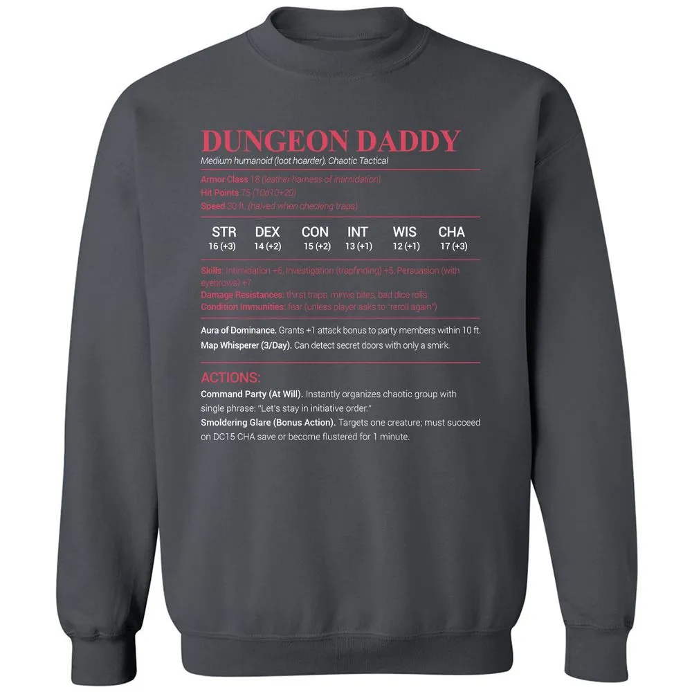 Dungeon Daddy Stats Classic Unisex Sweatshirt - Charcoal - 7