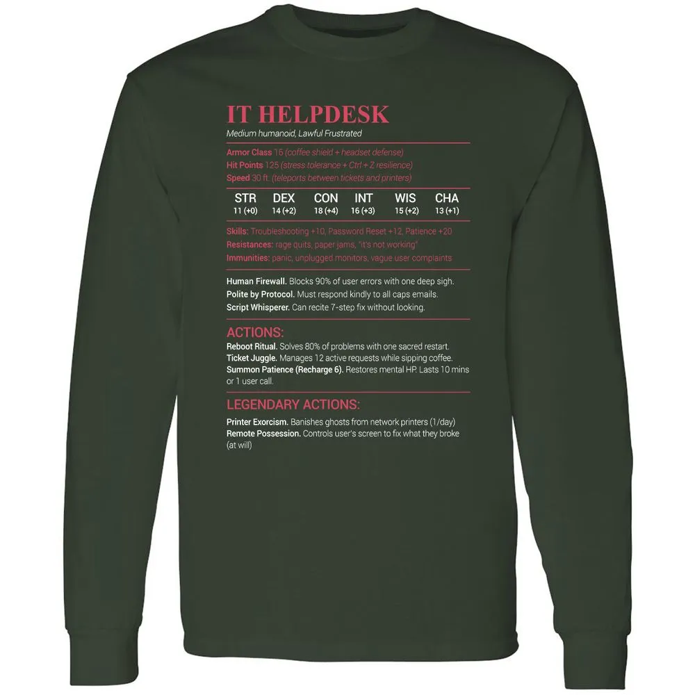 IT Helpdesk Long Sleeve T-Shirt - Forest Green - 4