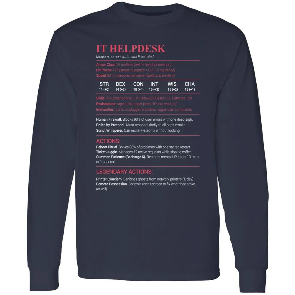 IT Helpdesk Long Sleeve T-Shirt - Navy - 2