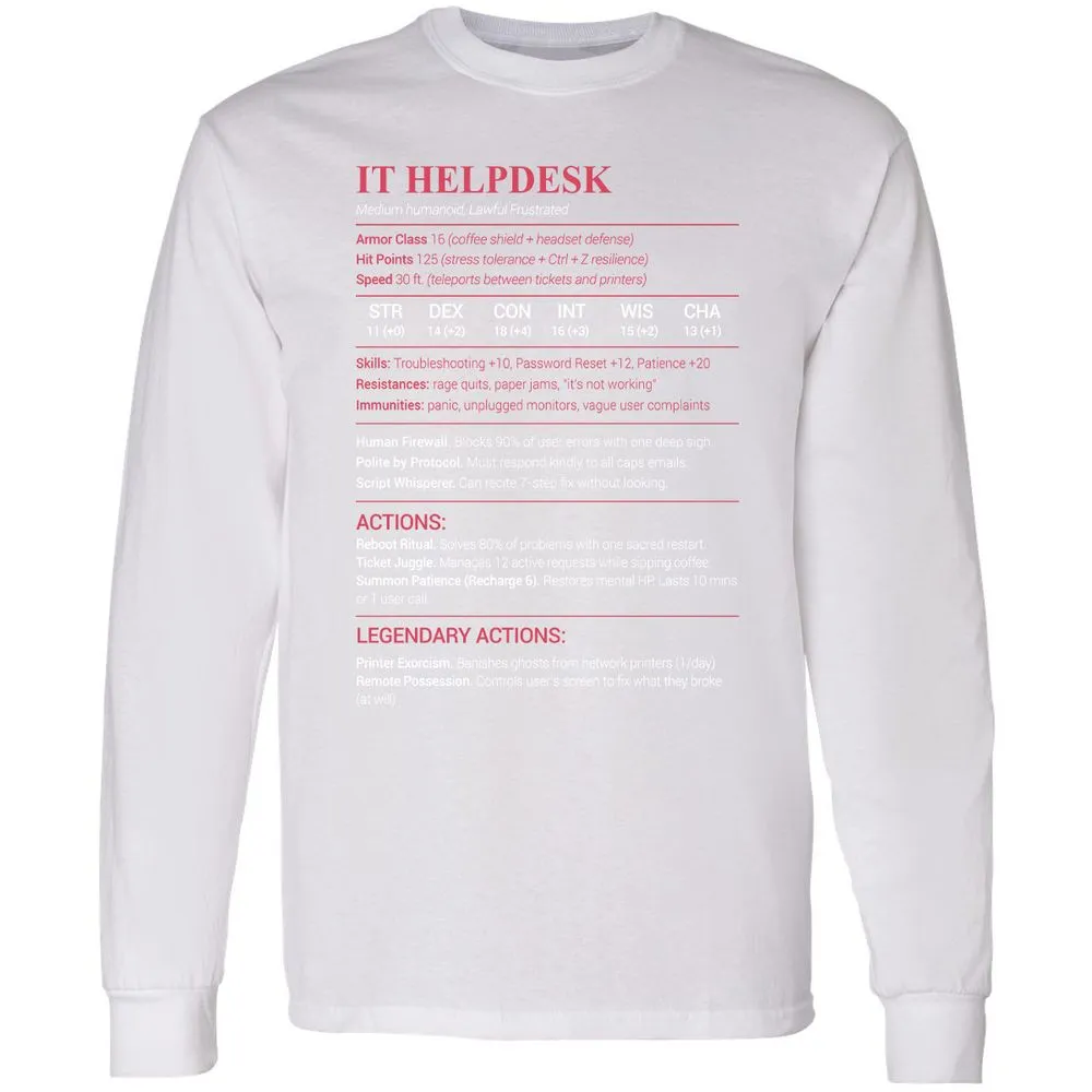 IT Helpdesk Long Sleeve T-Shirt - White - 5