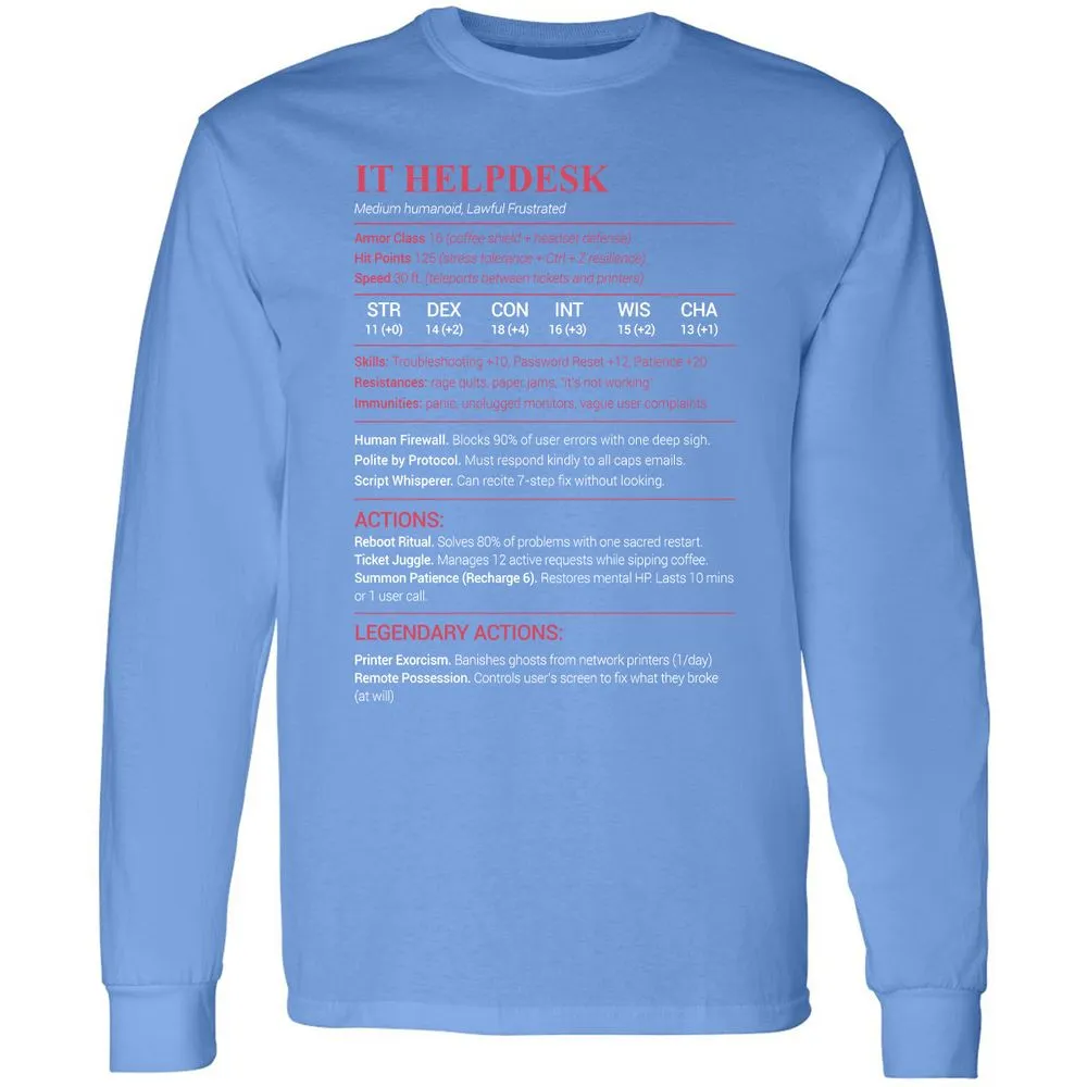 IT Helpdesk Long Sleeve T-Shirt - Carolina Blue - 12