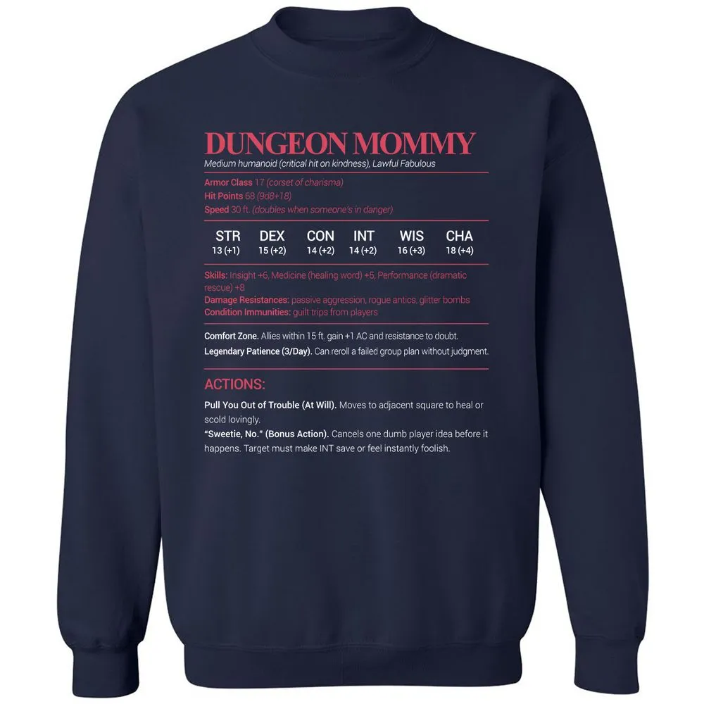 Dungeon Mommy Stats Classic Unisex Sweatshirt - Navy - 2