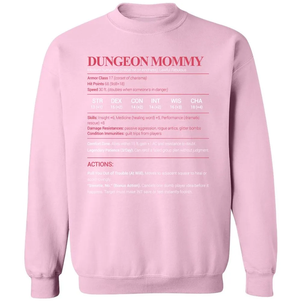 Dungeon Mommy Stats Classic Unisex Sweatshirt - Light Pink - 3