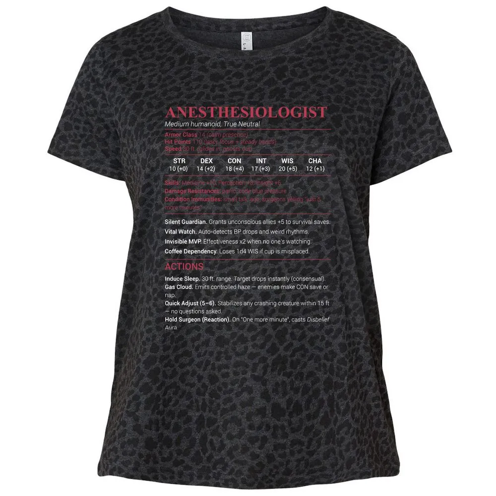 Anesthesiologist Stats Ladies Curvy Jersey - Black Leopard - 11
