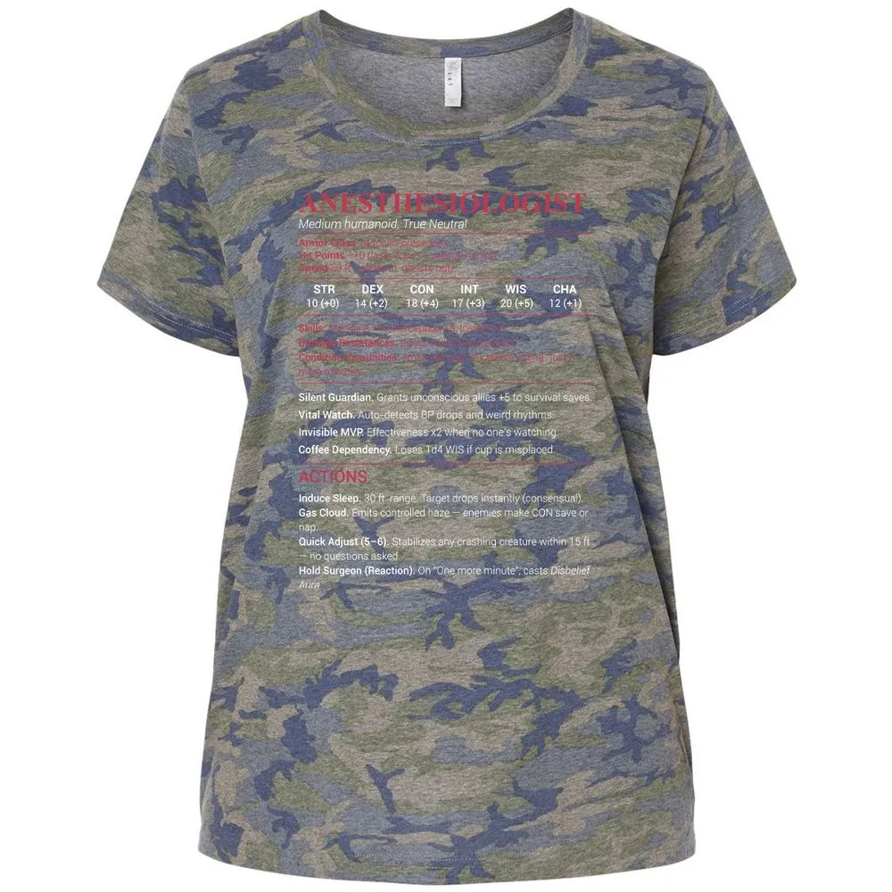 Anesthesiologist Stats Ladies Curvy Jersey - Vintage Camo - 5