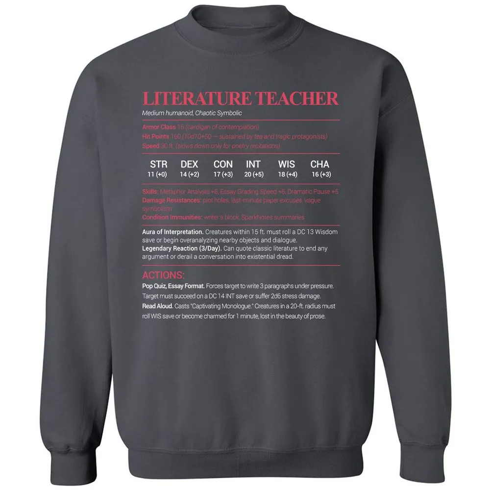 Literature Teacher Classic Unisex Sweatshirt - Charcoal - 7