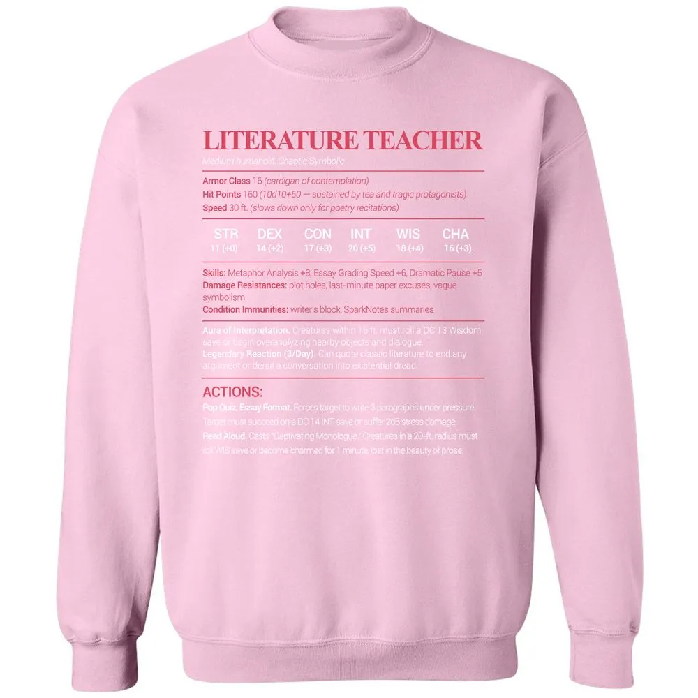 Literature Teacher Classic Unisex Sweatshirt - Light Pink - 3
