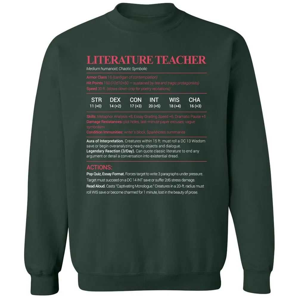 Literature Teacher Classic Unisex Sweatshirt - Forest Green - 4