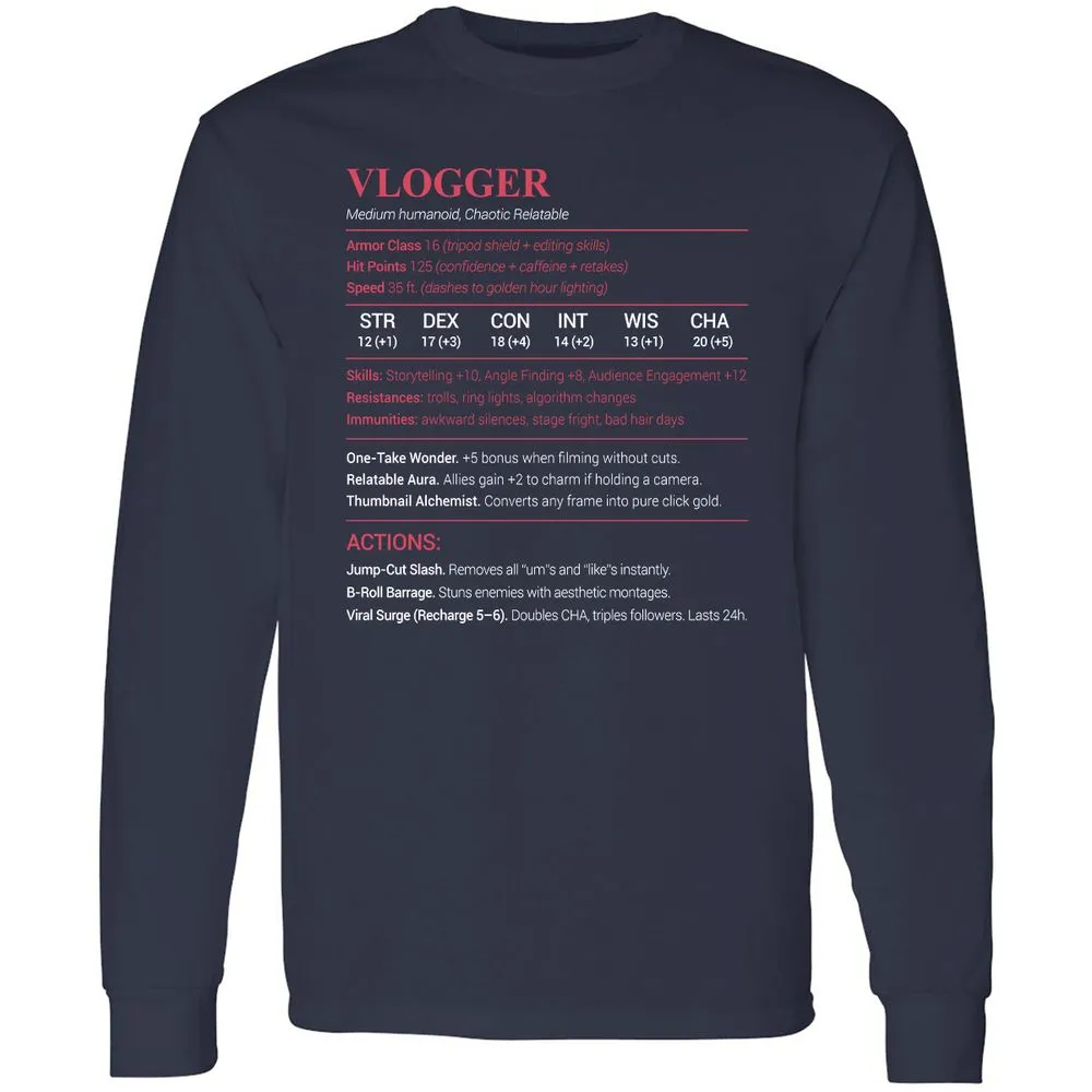 Vlogger Long Sleeve T-Shirt - Navy - 2