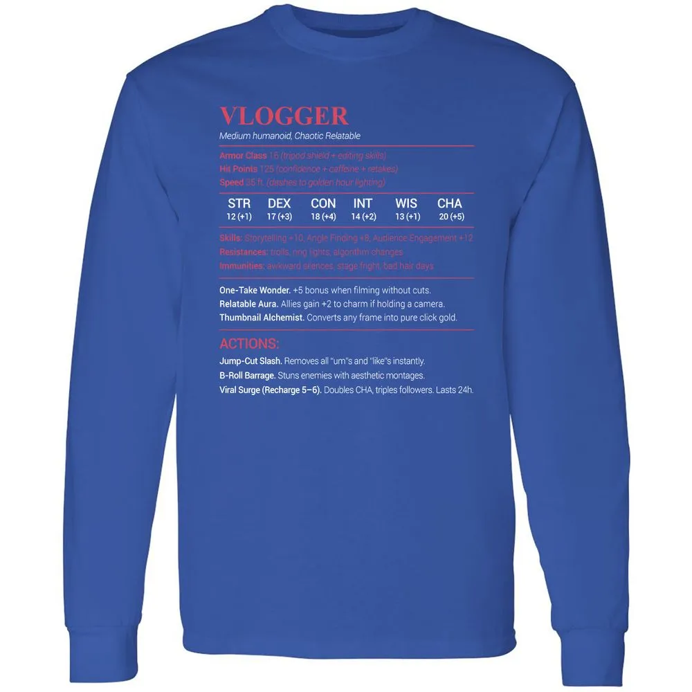 Vlogger Long Sleeve T-Shirt - Royal - 8