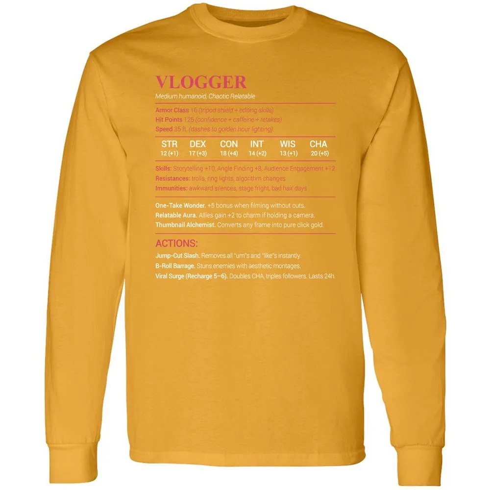 Vlogger Long Sleeve T-Shirt - Gold - 9