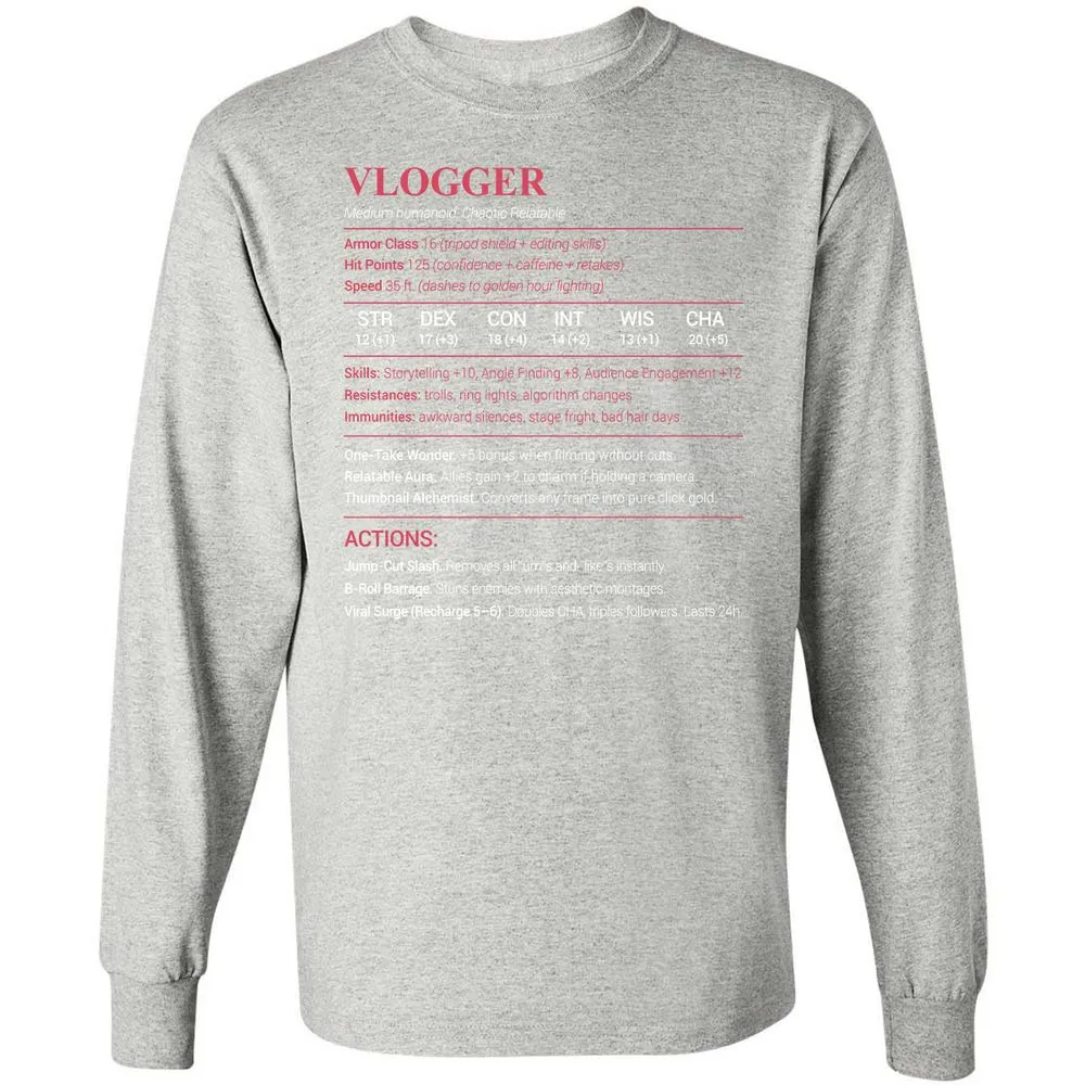 Vlogger Long Sleeve T-Shirt - Ash - 7