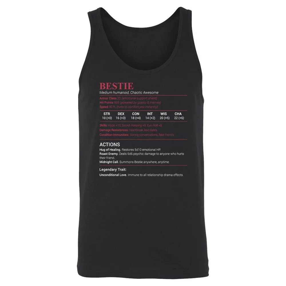 Bestie Stats Unisex Jersey Tank - Black - 1