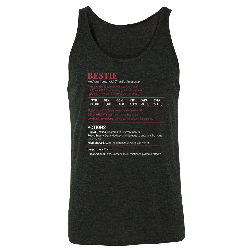 Bestie Stats Unisex Jersey Tank - Charcoal Black Triblend - 5