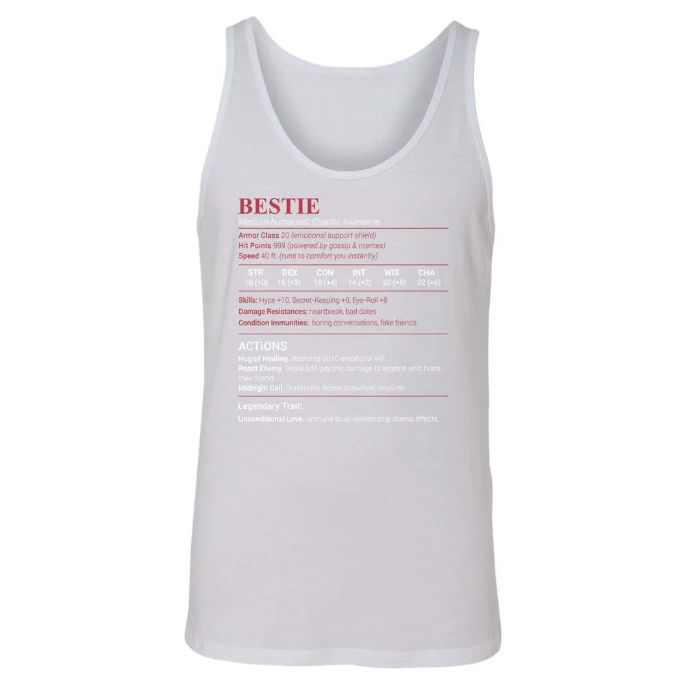 Bestie Stats Unisex Jersey Tank - White - 14