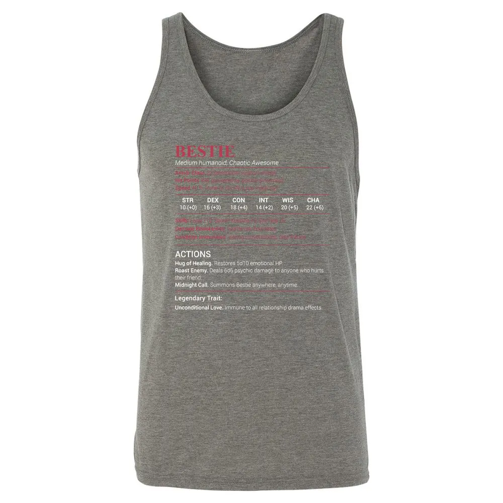 Bestie Stats Unisex Jersey Tank - Grey Triblend - 8