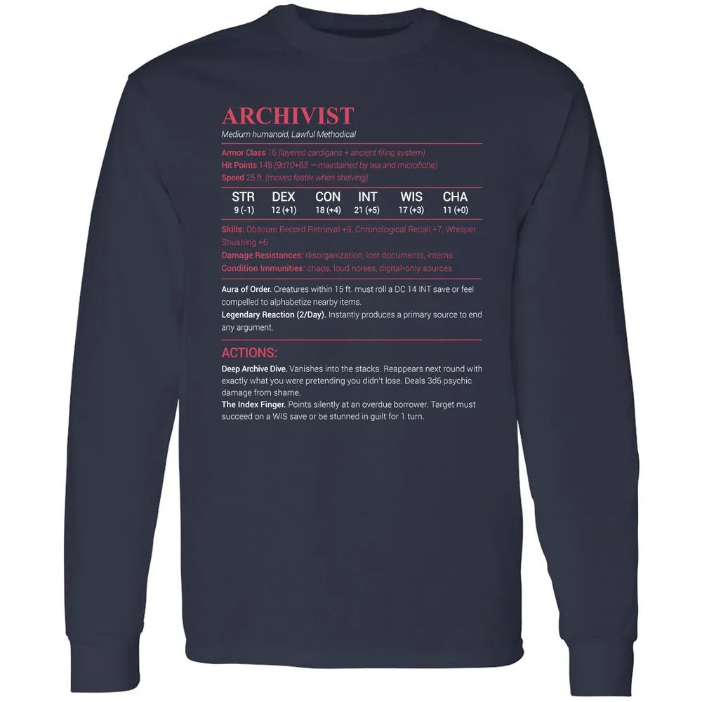 Archivist Stats Long Sleeve T-Shirt - Navy - 2