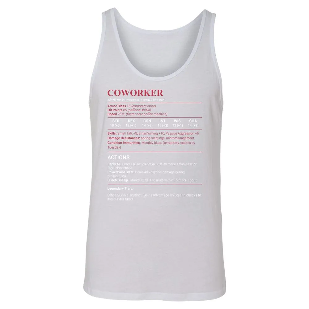 Coworker Stats Unisex Jersey Tank - White - 14