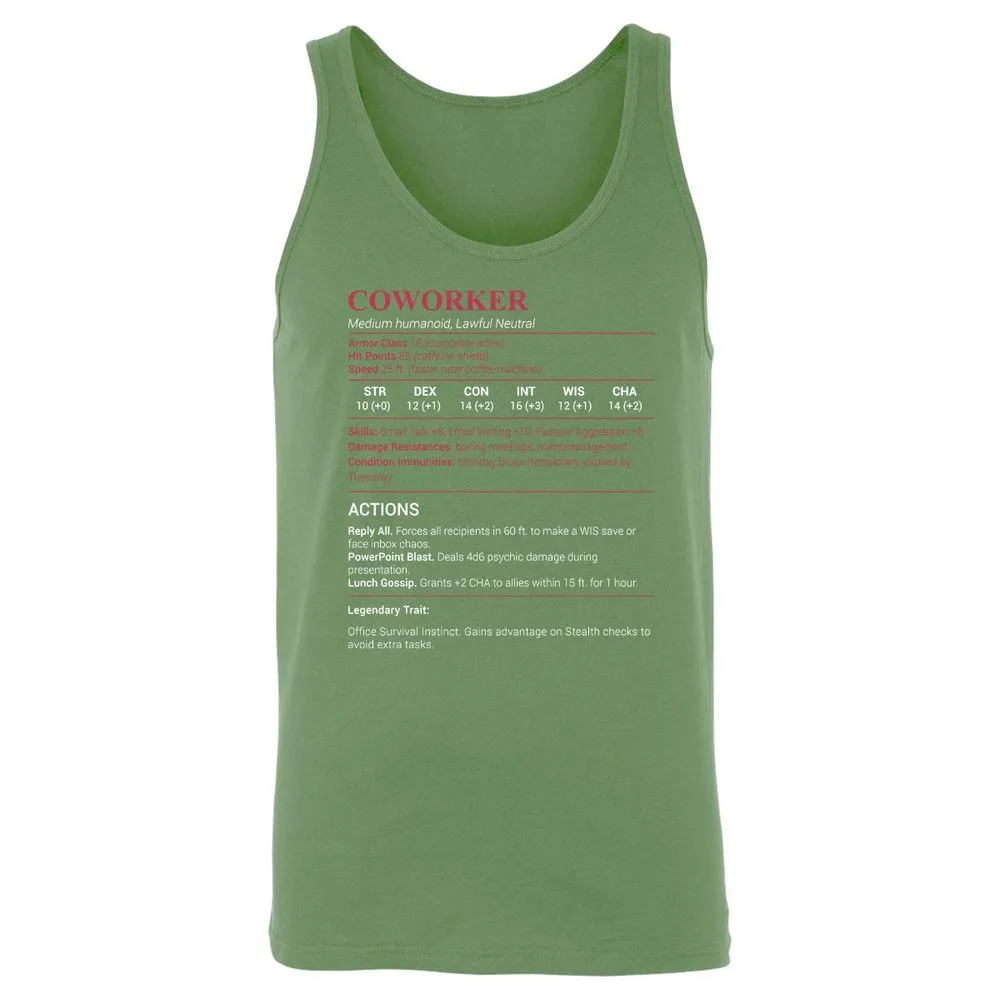 Coworker Stats Unisex Jersey Tank - Leaf - 10