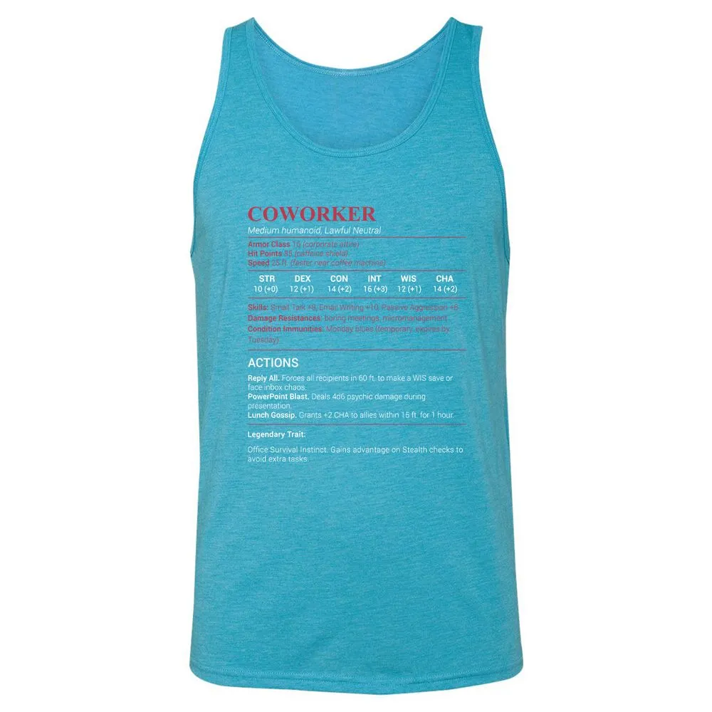 Coworker Stats Unisex Jersey Tank - Aqua Triblend - 3
