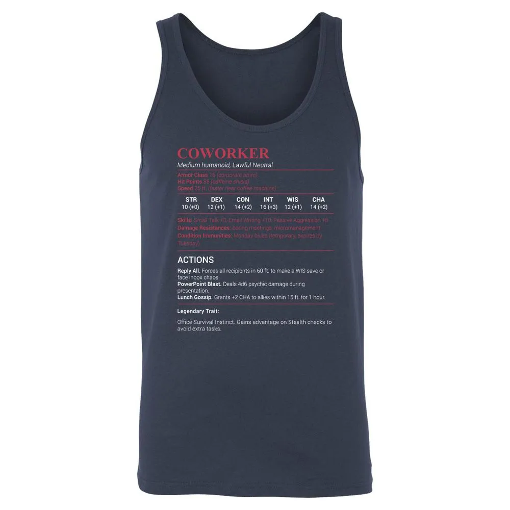 Coworker Stats Unisex Jersey Tank - Navy - 2