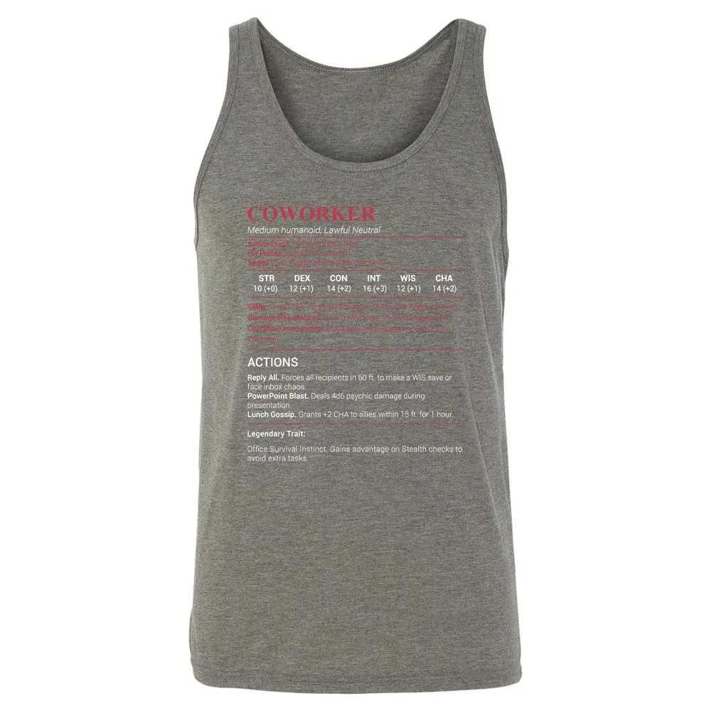 Coworker Stats Unisex Jersey Tank - Grey Triblend - 8