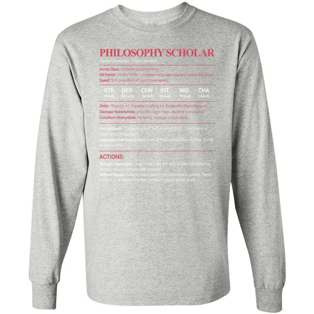 Philosophy Scholar Long Sleeve T-Shirt - Ash - 7