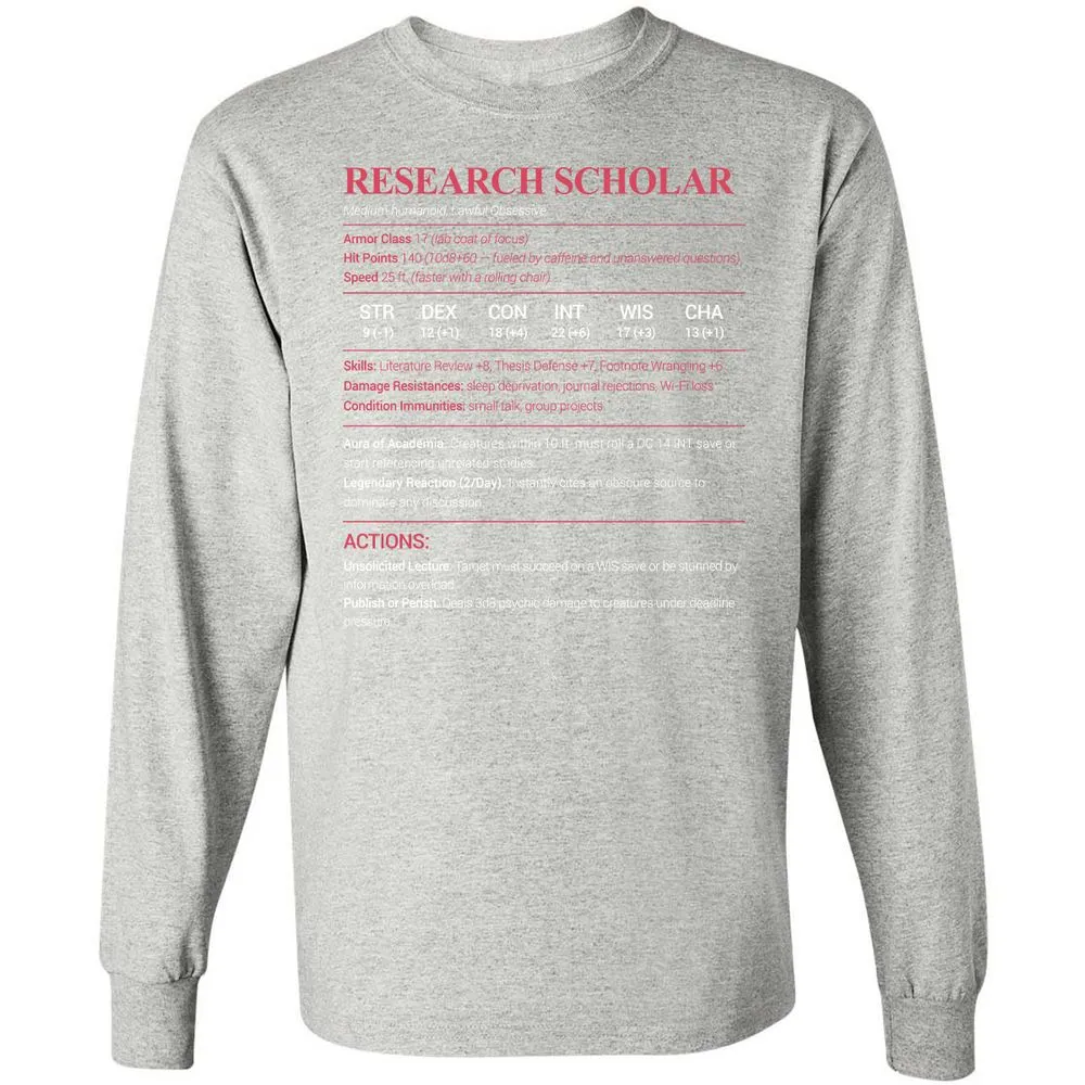 Research Scholar Long Sleeve T-Shirt - Ash - 7