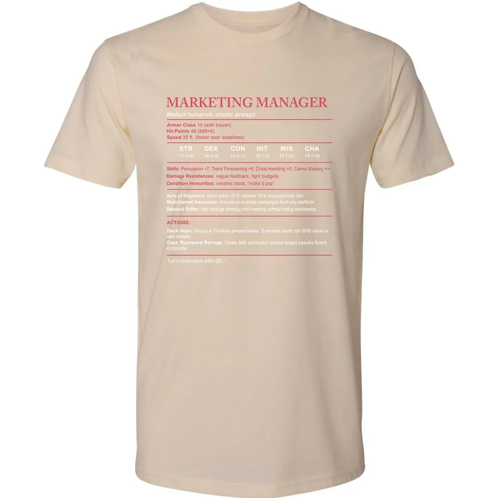 Marketing Manager Stats Premium Unisex T-Shirt - Cream - 14