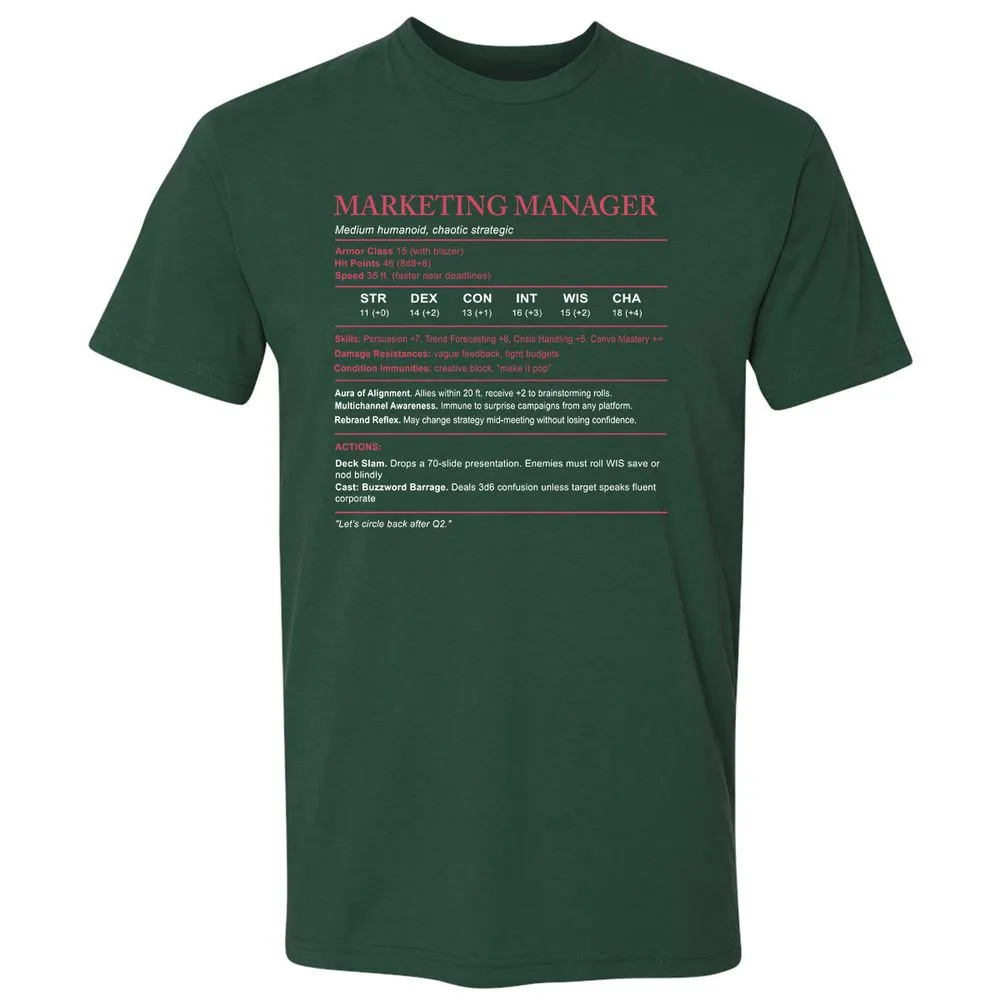 Marketing Manager Stats Premium Unisex T-Shirt - Forest Green - 13