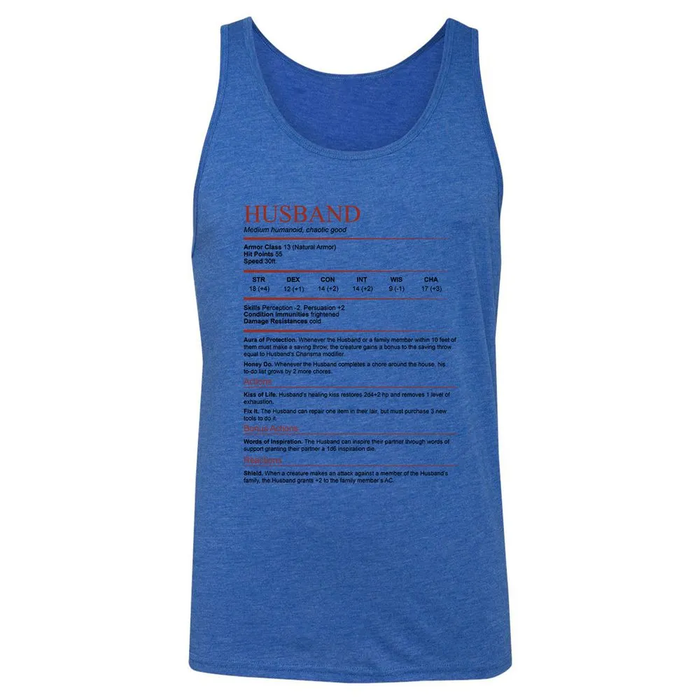Husband White Unisex Jersey Tank - True Royal Triblend - 12
