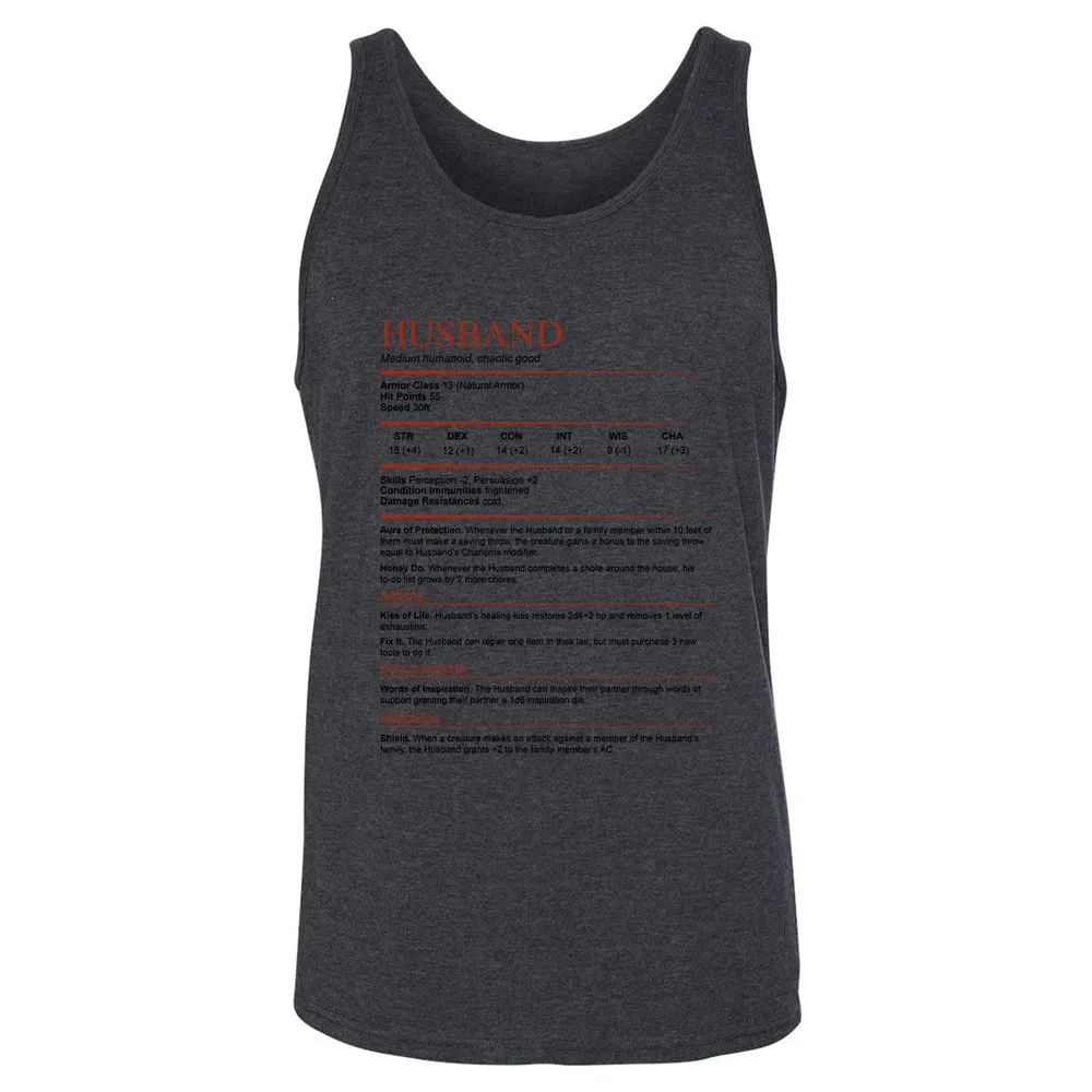 Husband White Unisex Jersey Tank - Dark Grey Heather - 6