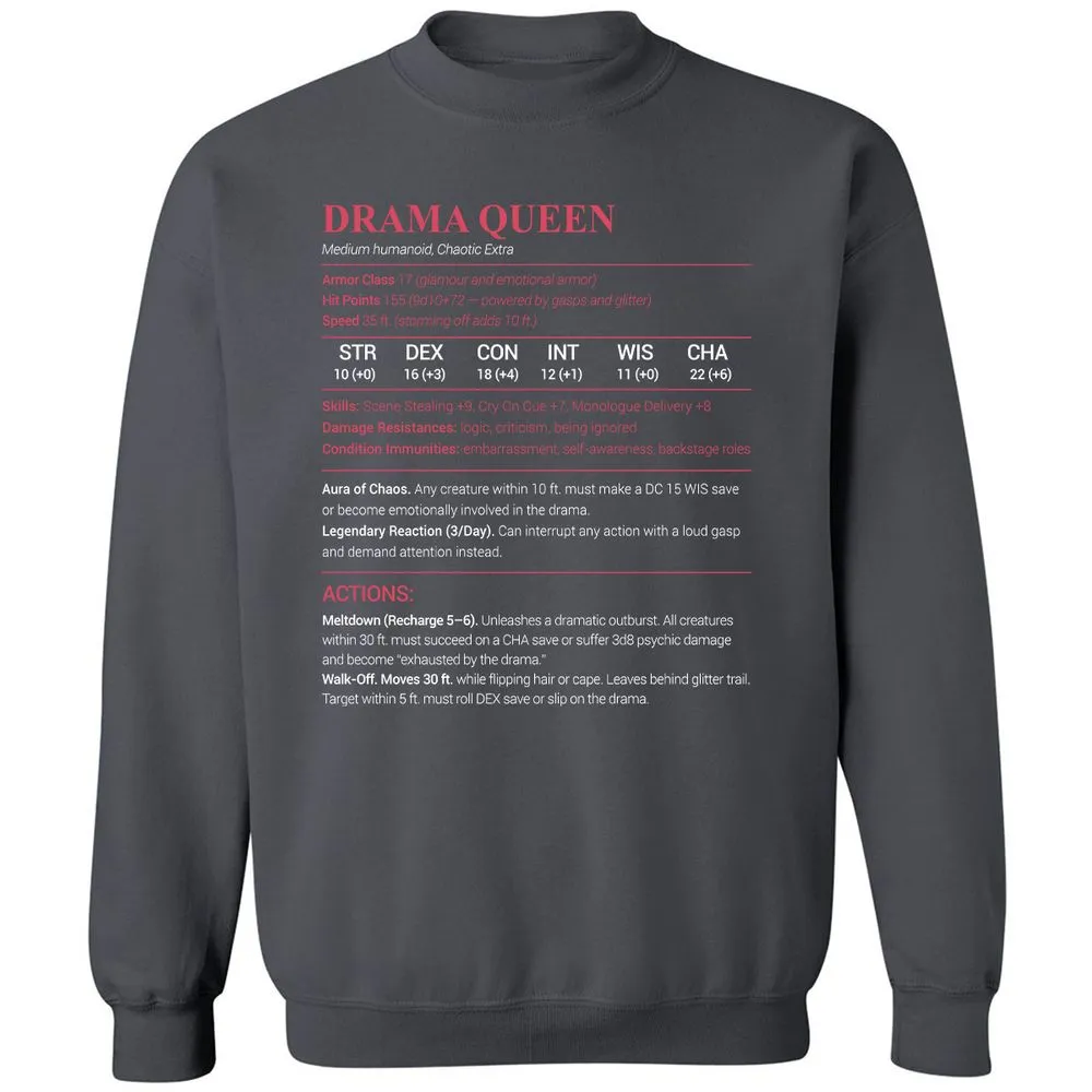 Drama Queen Classic Unisex Sweatshirt - Charcoal - 7