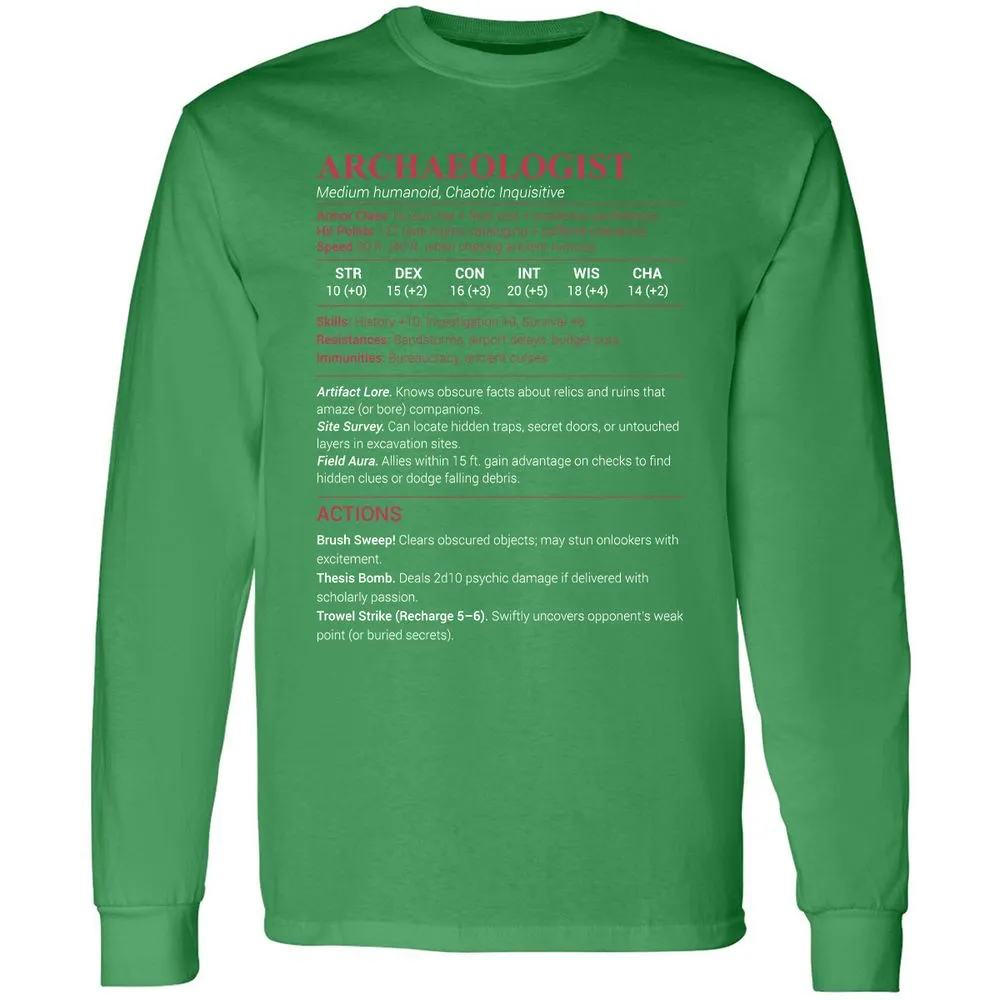 ARCHAEOLOGIST Long Sleeve T-Shirt - Irish Green - 10