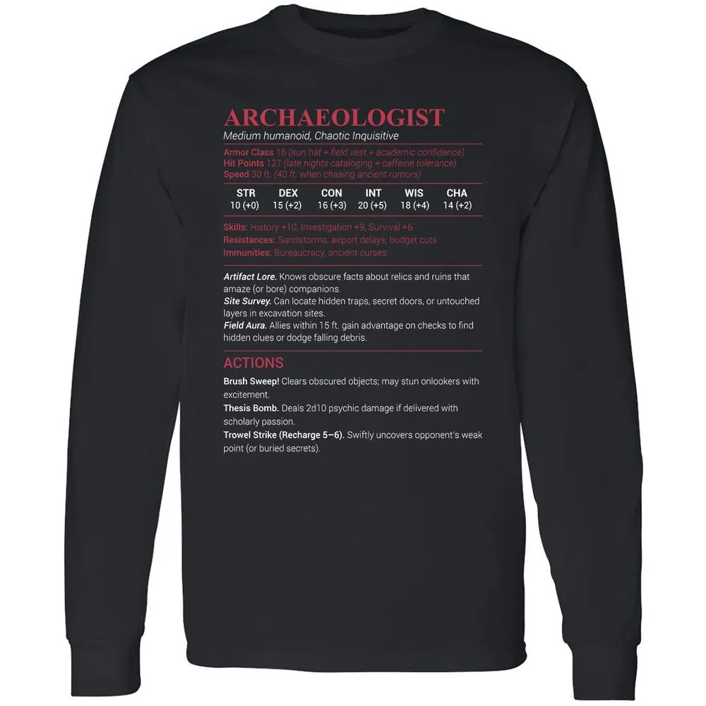 ARCHAEOLOGIST Long Sleeve T-Shirt - Black - 1