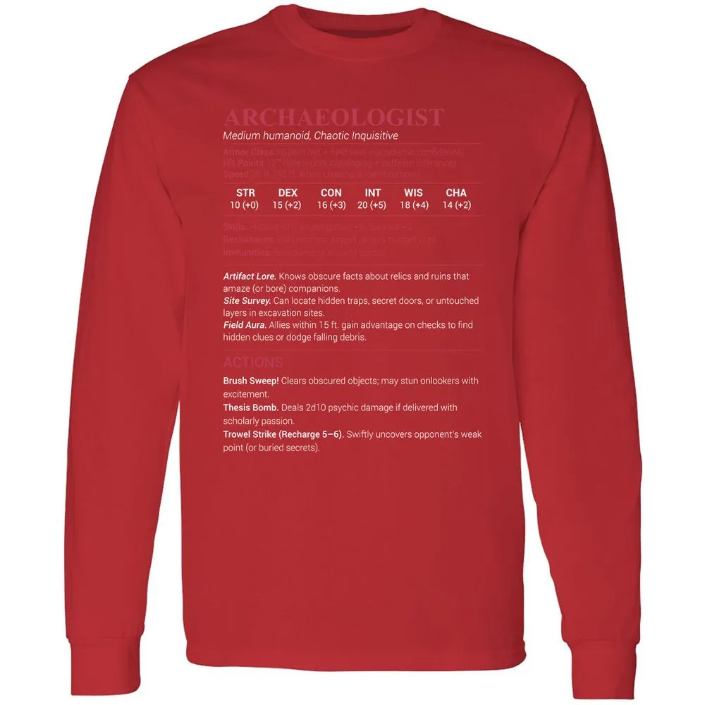 ARCHAEOLOGIST Long Sleeve T-Shirt - Red - 14
