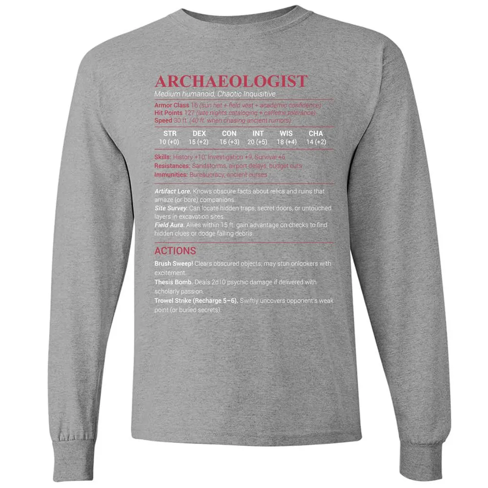 ARCHAEOLOGIST Long Sleeve T-Shirt - Graphite Heather - 6